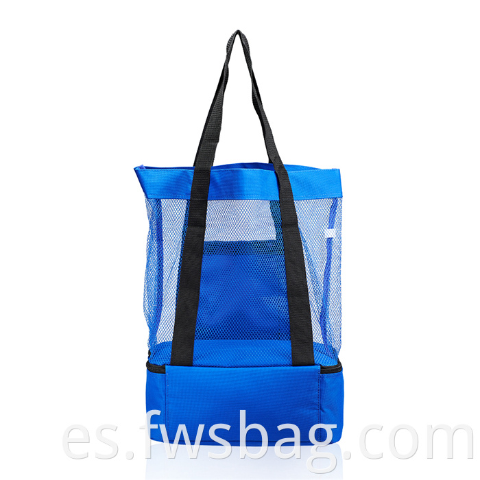 Tienda en línea personalizada con cremallera liviana Top Mesh Beach Tote bolso con compartimento de refrigerador de picnic aislado